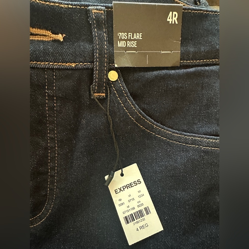 Express 70s Flare Mid Rise Jeans - Dark Blue